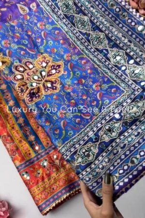 Opulent Mirror-Embellished Patchwork Lehenga Set – Available in Royal Blue & Sunset Orange