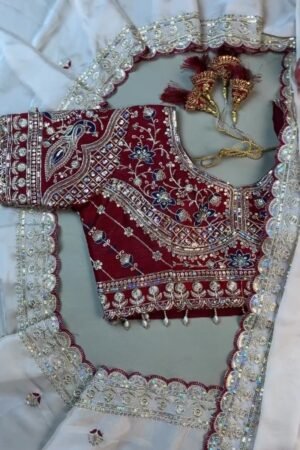 Royal Velvet & Organza Co-Ord Saree Set – Available in Maroon & White