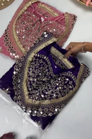 Opulent Mirror-Embellished Velvet Kurta Set – Available in Royal Purple & Classic Rose Pink