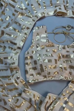 Luminous Champagne Sequin Geometric Saree and Blouse Set