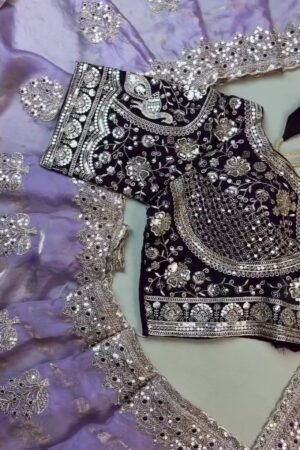 Royal Purple Elegance Embroidered Blouse and Saree Set