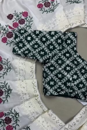 Enchanting Floral Embroidered Kurta Set with Sequin Detailing – Available in Emerald Green & Ivory White