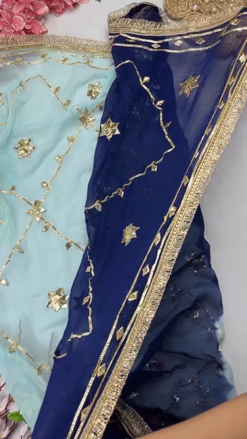 Star-Studded Gota Patti Border Saree β Available in Green, Fuchsia, Navy Blue & Orange - Image 7