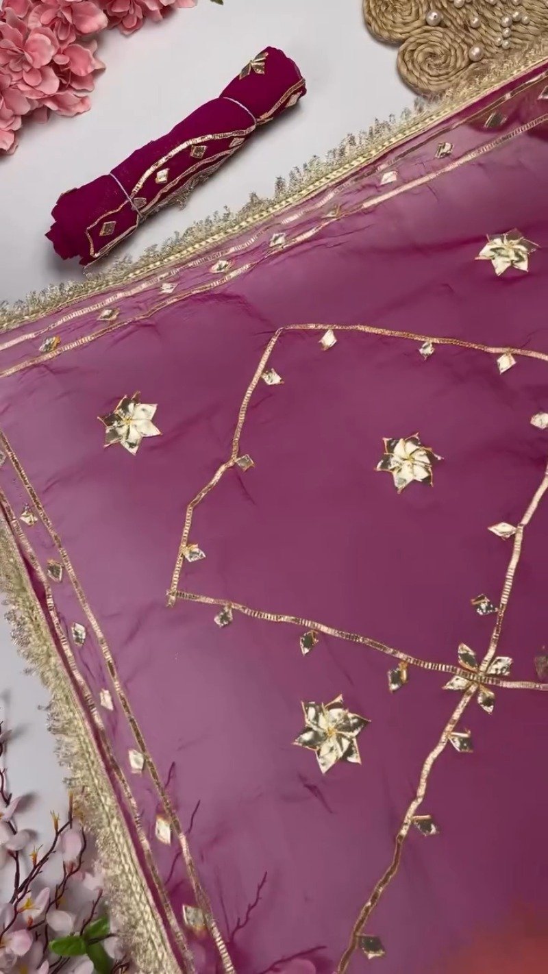 Star-Studded Gota Patti Border Saree β Available in Green, Fuchsia, Navy Blue & Orange - Image 8