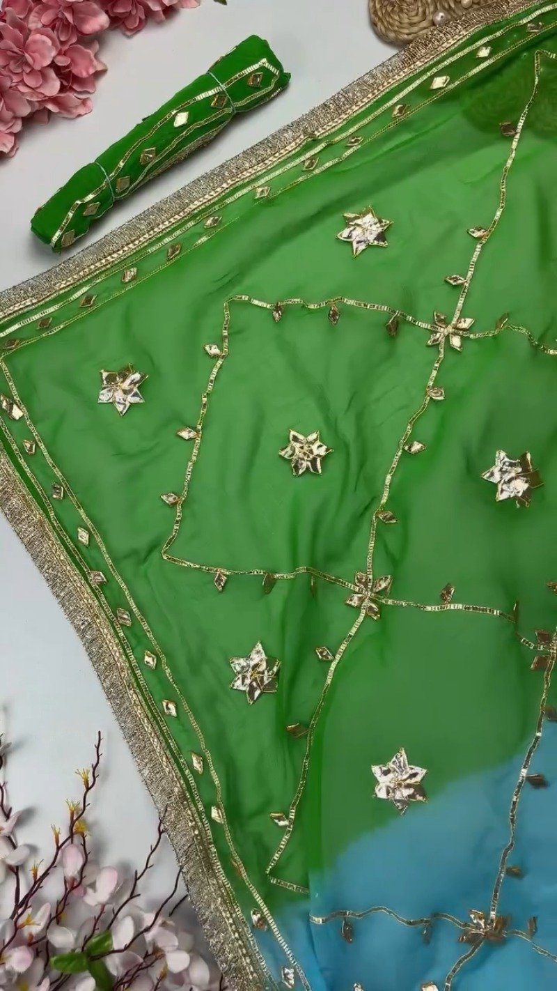 Star-Studded Gota Patti Border Saree β Available in Green, Fuchsia, Navy Blue & Orange - Image 9