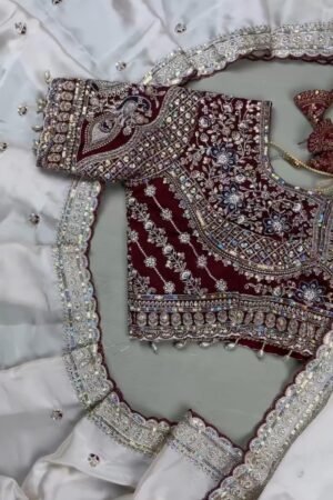 Midnight Maroon & Ivory Royal Embroidered Saree Set – Available in Maroon & Ivory