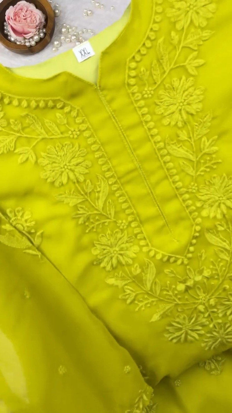 Olive Green Hand-Embroidered Chikankari Kurta Set - Image 6