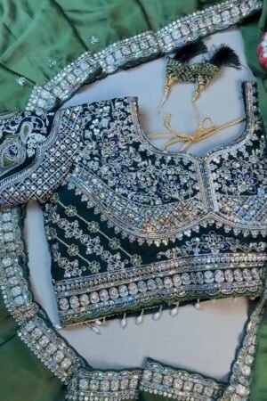 Enchanting Emerald Green Peacock Motif Embroidered Saree Set