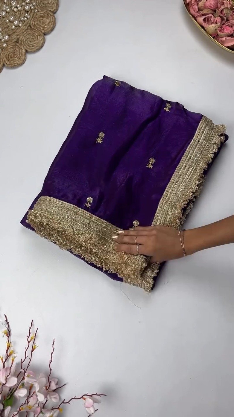 Opulent Lustre Ethnic Drape with Gota-Patti Trims β Available in Royal Blue, Imperial Purple, Sage Green & Rose Pink