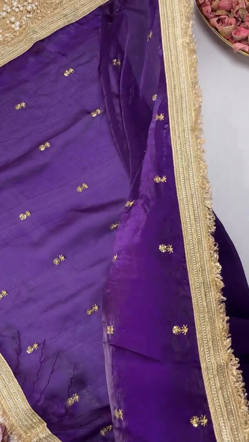 Opulent Lustre Ethnic Drape with Gota-Patti Trims β Available in Royal Blue, Imperial Purple, Sage Green & Rose Pink - Image 2