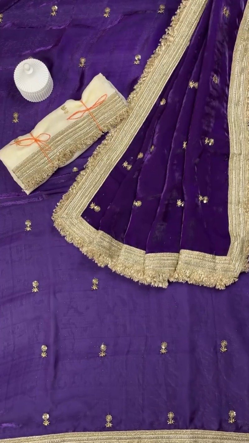 Opulent Lustre Ethnic Drape with Gota-Patti Trims β Available in Royal Blue, Imperial Purple, Sage Green & Rose Pink - Image 3