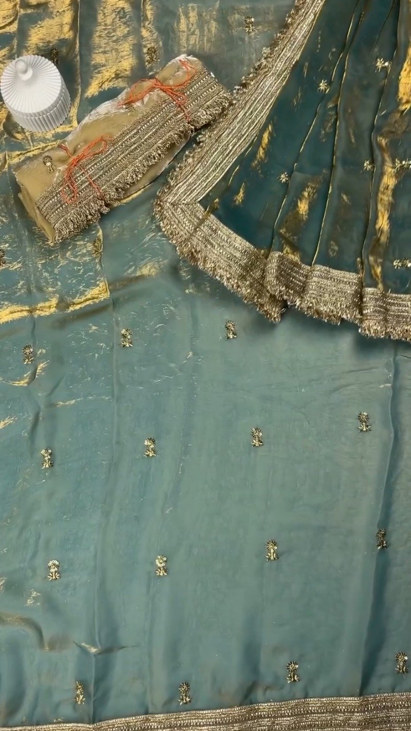 Opulent Lustre Ethnic Drape with Gota-Patti Trims β Available in Royal Blue, Imperial Purple, Sage Green & Rose Pink - Image 4