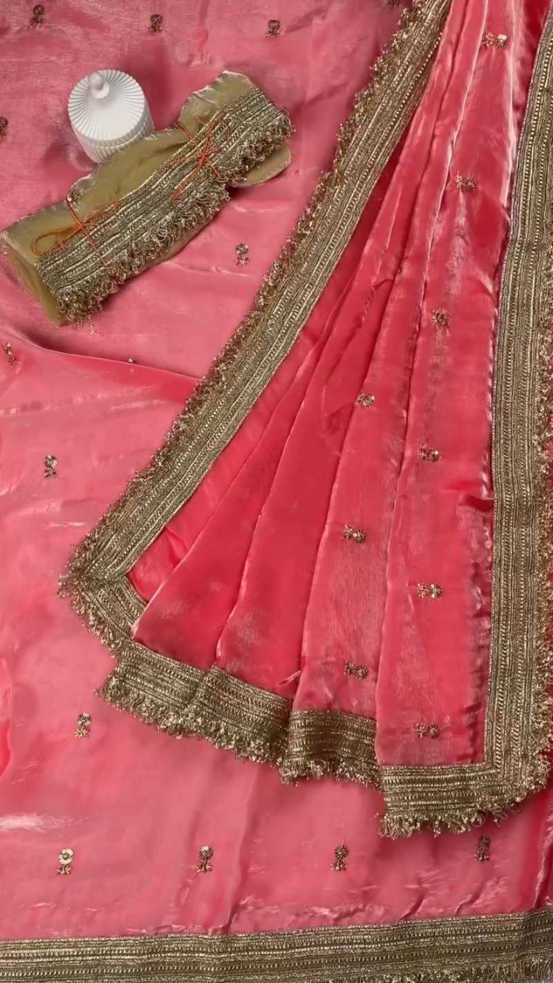 Opulent Lustre Ethnic Drape with Gota-Patti Trims β Available in Royal Blue, Imperial Purple, Sage Green & Rose Pink - Image 5