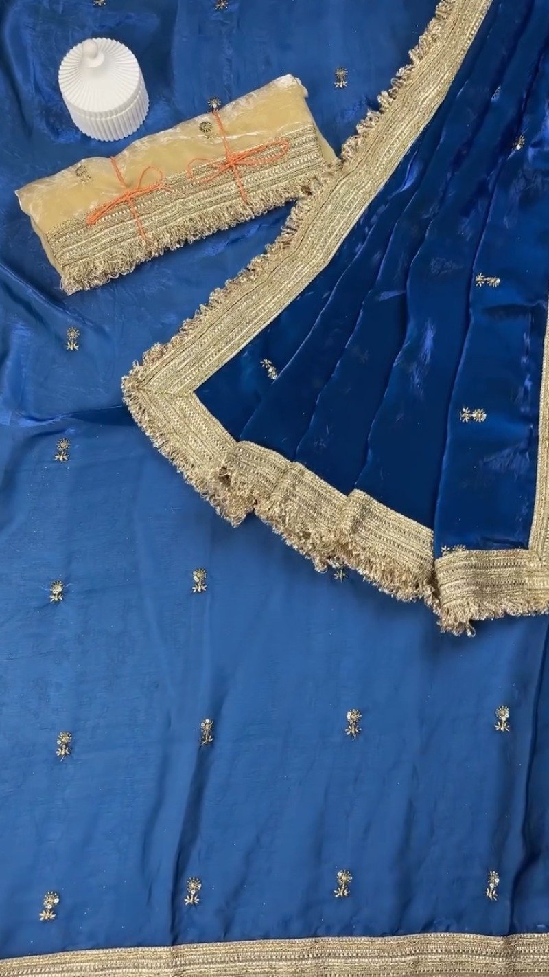 Opulent Lustre Ethnic Drape with Gota-Patti Trims β Available in Royal Blue, Imperial Purple, Sage Green & Rose Pink - Image 6