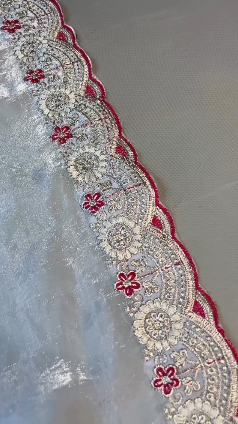 Royal Velvet & Organza Co-ordinated Set with Intricate Zari Embroidery โ Available in Crimson Red & Pristine White - Image 6