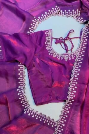 Enchanting Plum Shimmer Stone-Embellished Saree Set