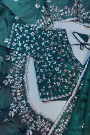 Midnight Emerald Embroidered Silk Blouse – A Timeless Ethnic Essential