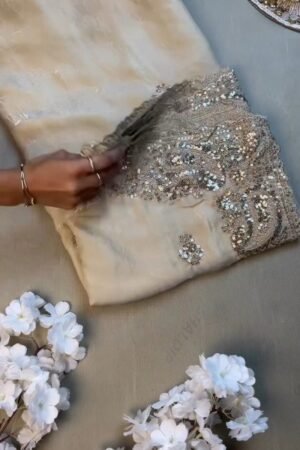 Opulent Paisley Embellished Saree Set – Available in Wine & Champagne