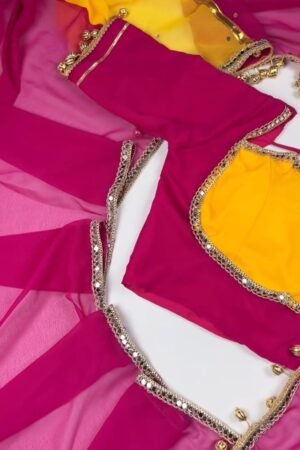 Dual-Tone Mirrorwork Designer Saree & Blouse Set – Available in Red & Yellow & Fuchsia & Yellow