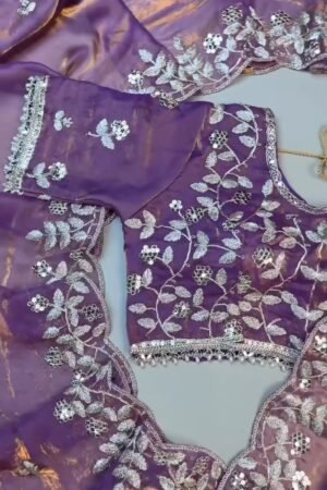 Enchanting Lavender Organza Saree Set with Silver Zari Embroidery