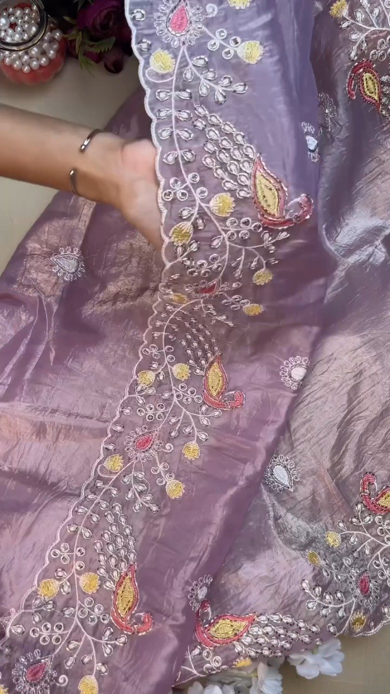 Lilac Organza Saree with Deep Plum Embroidered Blouse β Available in Lavender & Plum - Image 5