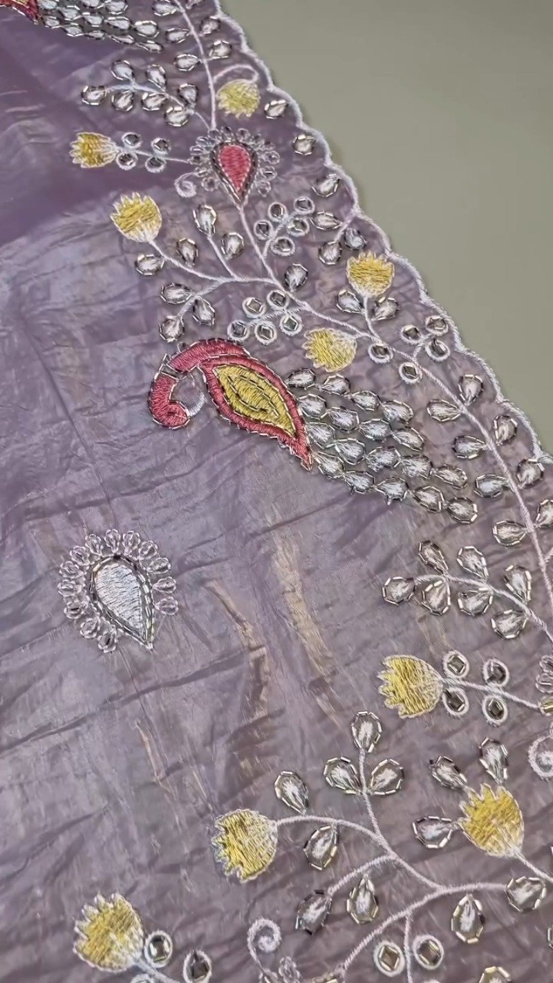 Lilac Organza Saree with Deep Plum Embroidered Blouse β Available in Lavender & Plum - Image 6
