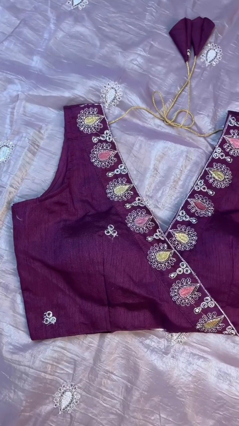 Lilac Organza Saree with Deep Plum Embroidered Blouse β Available in Lavender & Plum - Image 7