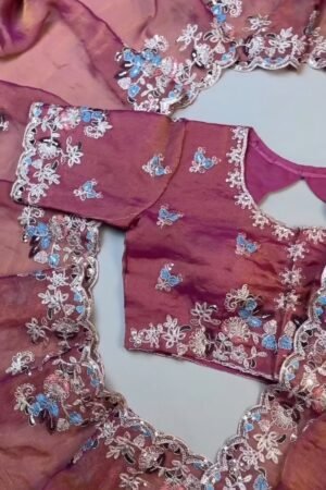 Enchanting Mulberry Silk Saree with Intricate Floral Resham Embroidery – Available in Royal Plum & Warm Terracotta