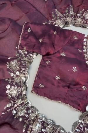 Royal Maroon Embellished Silk Saree with Matching Embroidered Blouse