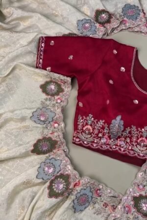 Opulent Floral Embroidered Ethnic Suit Set – Available in Deep Crimson & Classic Ivory