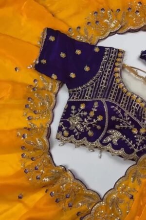Opulent Hand-Embroidered Zardosi Silk Saree Set – Available in Crimson Red, Royal Purple, and Emerald Teal