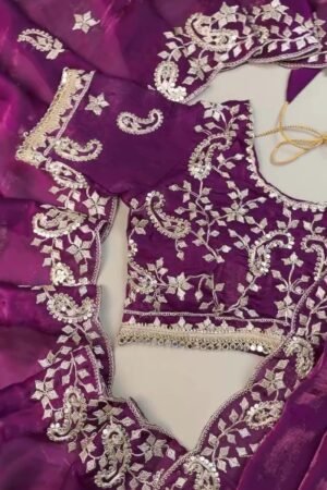 Royal Purple Organza Saree & Embroidered Blouse Set