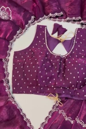 Royal Amethyst Scalloped Crystal Embellished Saree Set