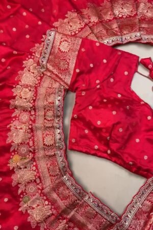 Regal Crimson Silk Brocade Lehenga Set with Elaborate Floral Zari Work