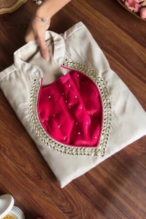 Ivory & Fuchsia Hand-Embellished Designer Kurta Set – Available in Ivory & Fuchsia