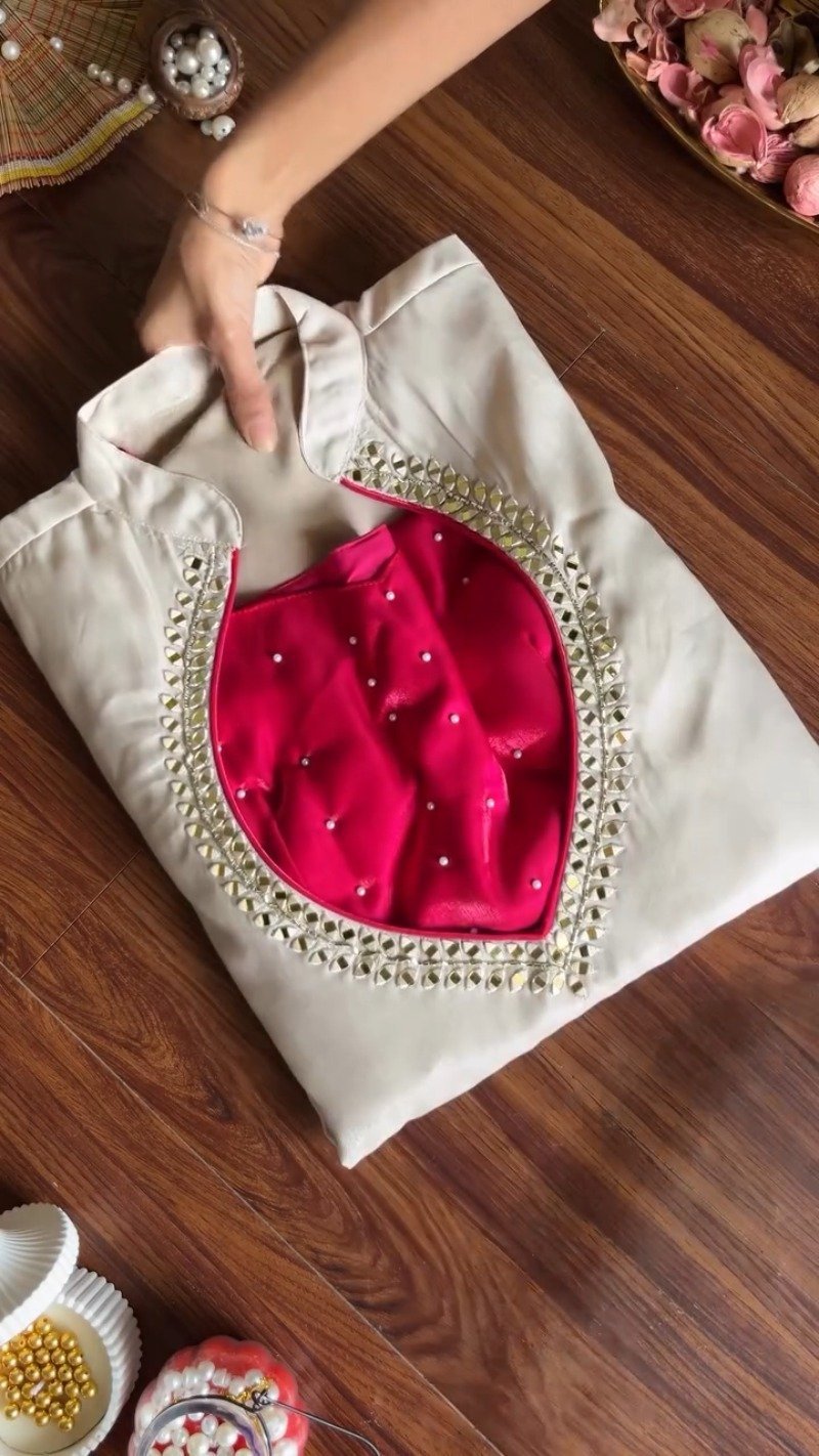 Ivory & Fuchsia Hand-Embellished Designer Kurta Set โ Available in Ivory & Fuchsia