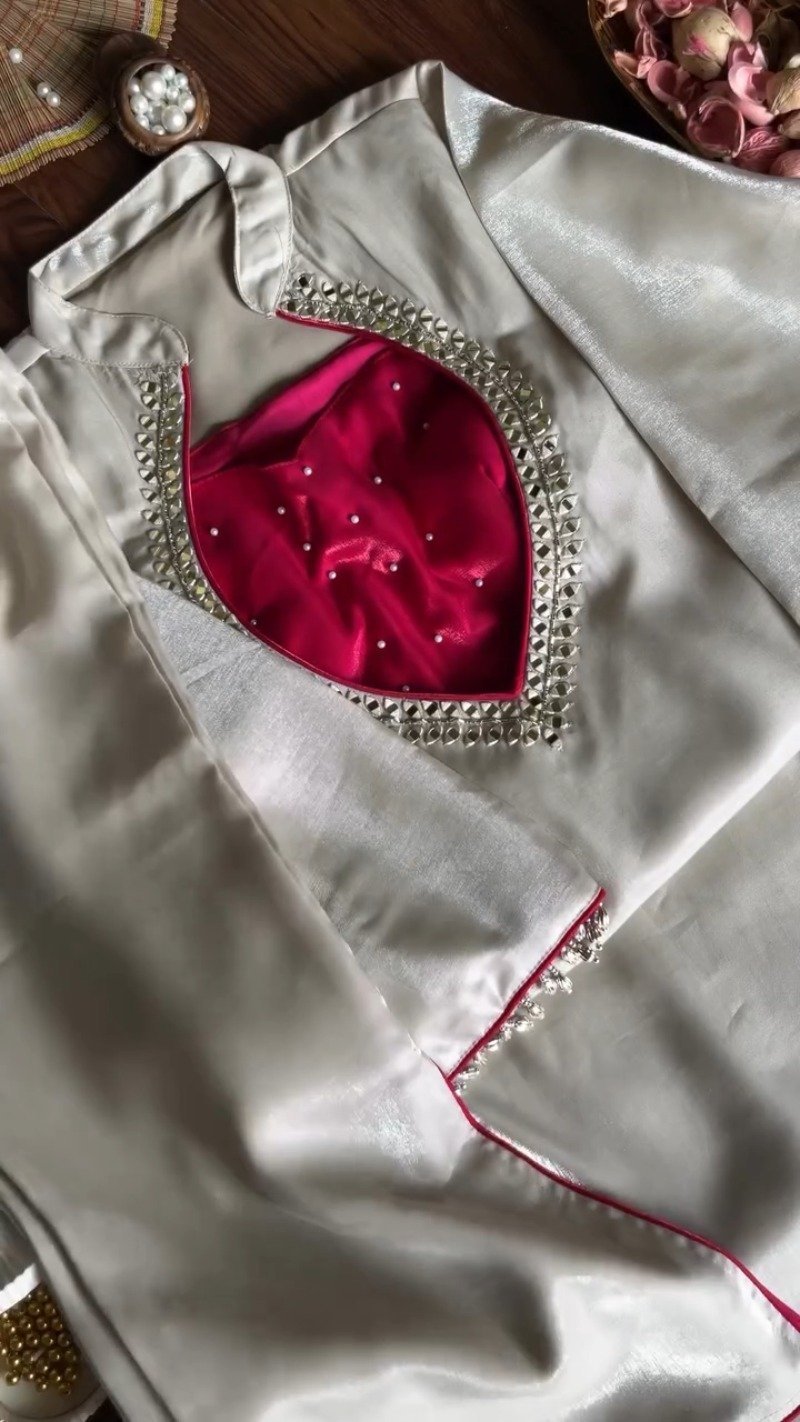 Ivory & Fuchsia Hand-Embellished Designer Kurta Set โ Available in Ivory & Fuchsia - Image 6