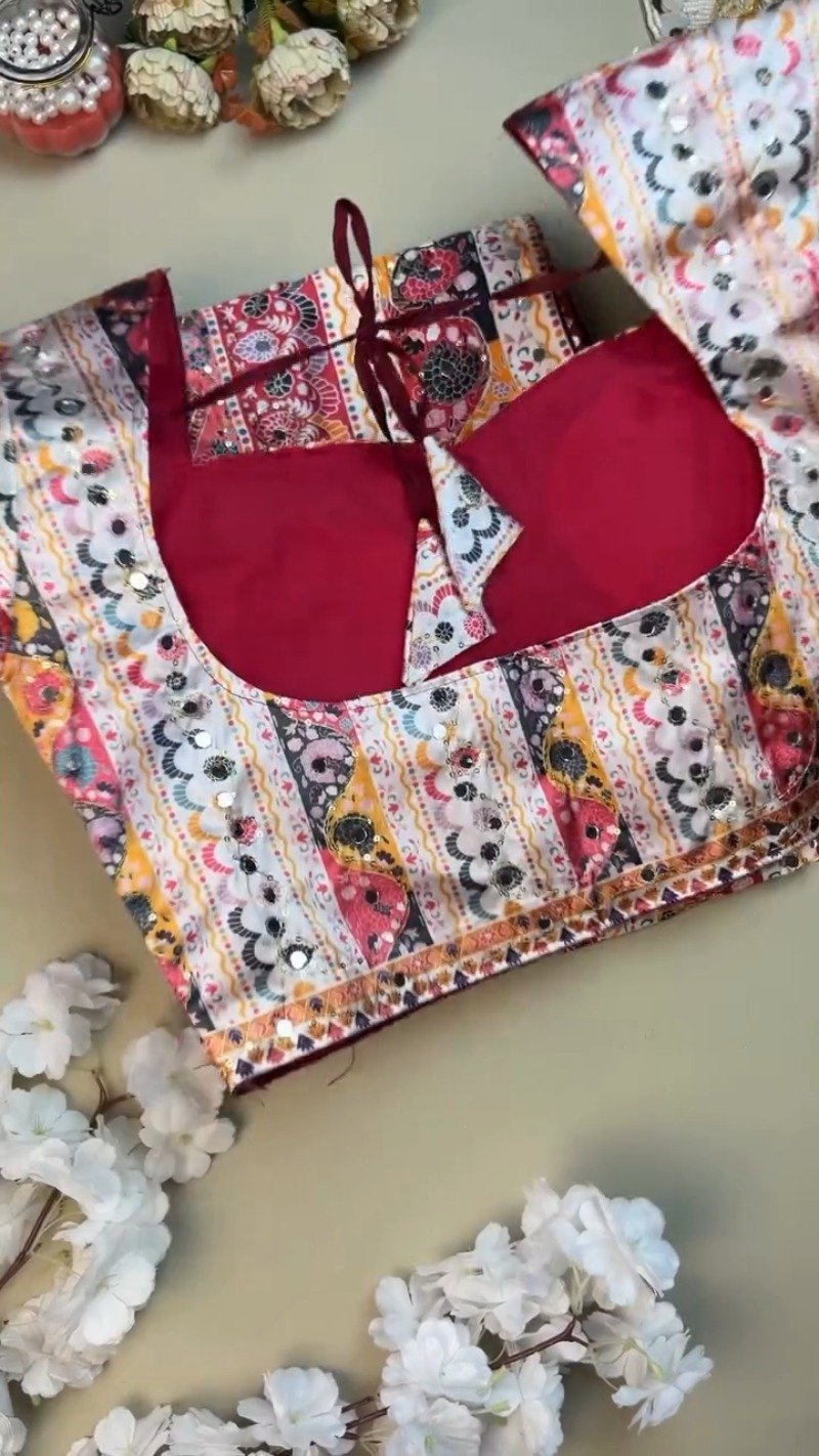 Vibrant Hexagonal Patchwork Lehenga Set with Mirror Work โ Available in Traditional Red & Classic White - Image 3