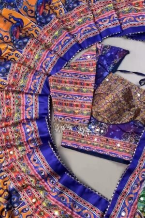Vibrant Peacock Motif Printed Lehenga Choli Set with Mirror Work – Available in Vibrant Multicolour & Royal Blue