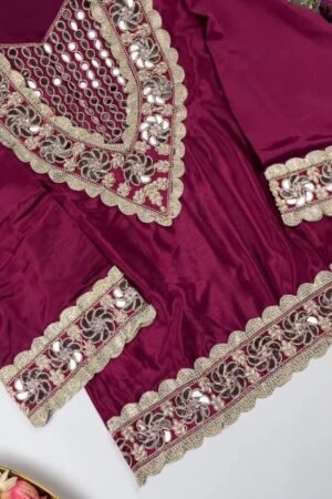 Royal Maroon Mirror-Work Kurta Set with Designer Dupatta