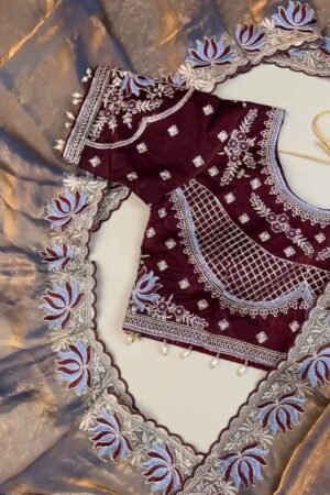 Royal Maroon & Slate Grey Embroidered Saree Set – Available in Maroon & Slate Grey