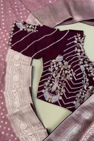 Regal Plum Zari-Woven Banarasi Saree with Hand-Embroidered Sequin Blouse