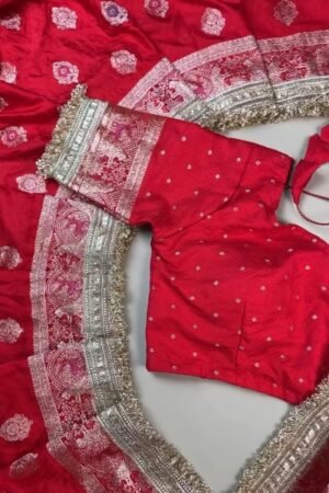 Regal Crimson Zardosi Handwork Banarasi Saree with Intricate Border