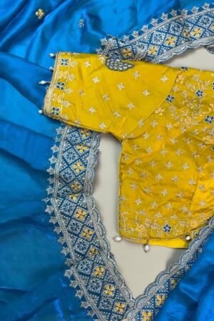 Royal Peacock Embroidered Silk Saree and Blouse Set – Available in Vibrant Yellow & Deep Blue