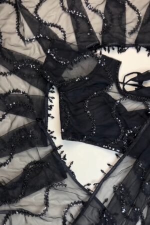 Midnight Noir Sequin-Embellished Sheer Saree with Matching Blouse