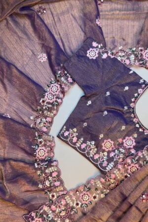 Royal Amethyst Shimmer Organza Saree & Embroidered Blouse Set