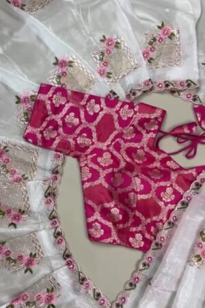 Elegant White & Fuchsia Embroidered Kurta Set – A Celebration of Grace