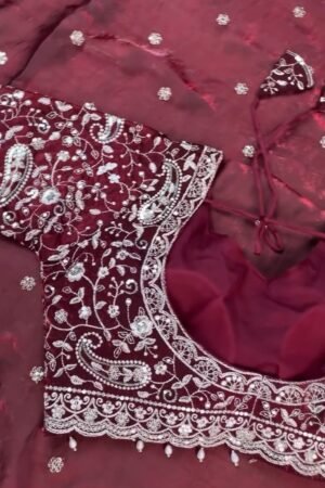 Regal Maroon Hand-Embellished Silk Saree with Heavy Zardosi Work – Available in Single Colour