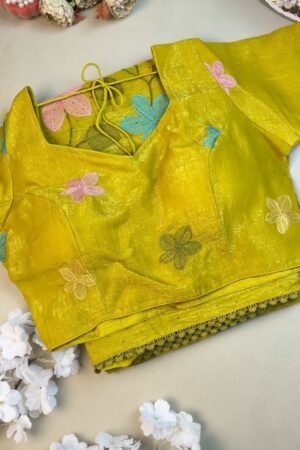 Radiant Lime Green Floral Embroidered Organza Saree Set