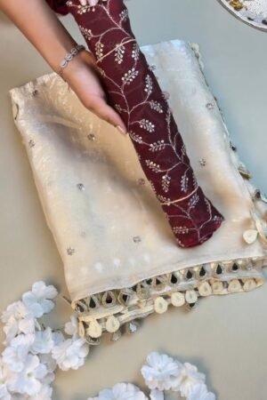 Ethereal Ivory & Regal Maroon Embellished Ethnic Ensemble – Available in Ivory & Maroon